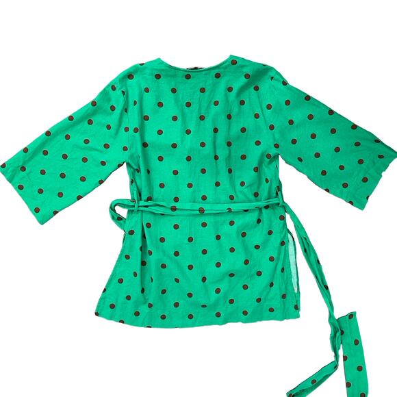 Zara Green Brown Polka Dot Midi Skirt Half Sleeve Top Set size S Blogger Fave - Picture 10 of 16